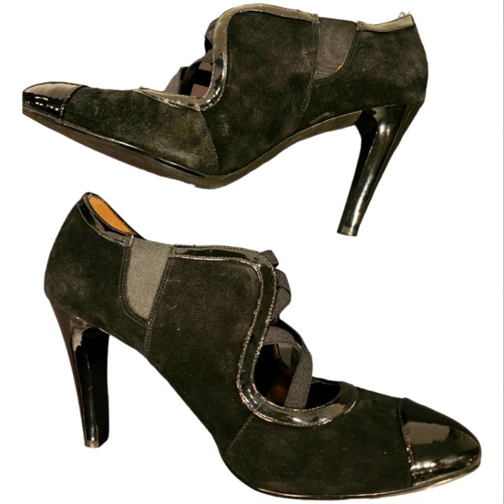 Victor Alfaro black patent leather and suede heels 10M